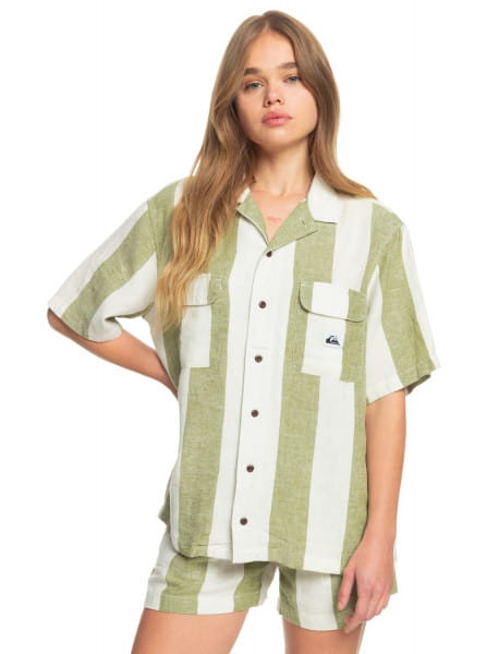 Женская Льняная Рубашка С Коротким Рукавом Quiksilver Destination Trip зеленый  