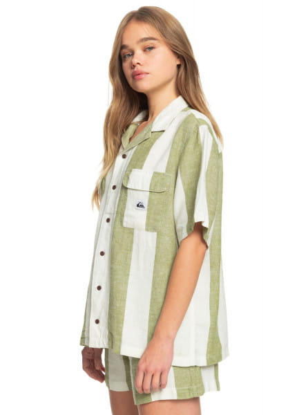 Женская Льняная Рубашка С Коротким Рукавом Quiksilver Destination Trip зеленый  