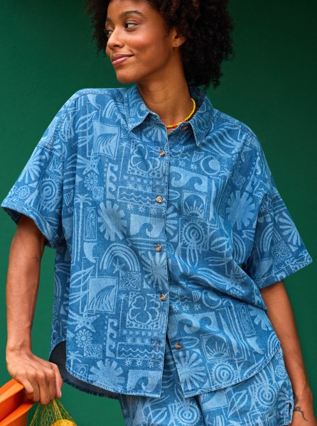 Женская рубашка с коротким рукавом Beach Nostalgia Roxy ERJWT03621, размер M, цвет medium blue