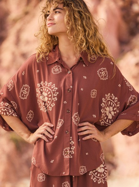 Женская рубашка с коротким рукавом Beach Nostalgia Roxy ERJWT03614, размер XL, цвет root beer bacan band