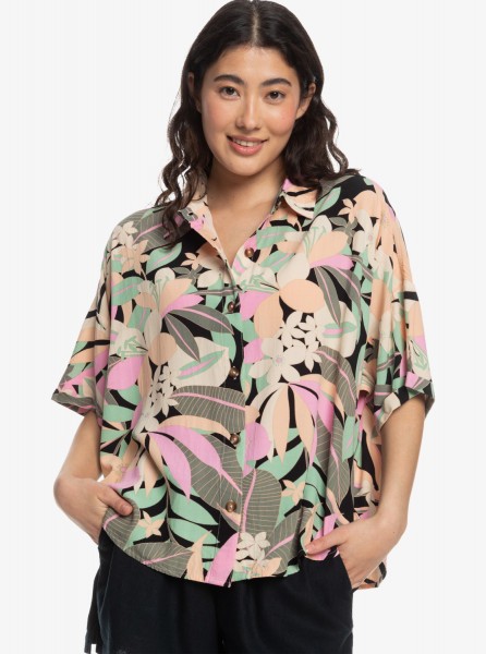 Женская рубашка с коротким рукавом Beach Nostalgia Roxy ERJWT03614, размер XL, цвет anthracite palm song