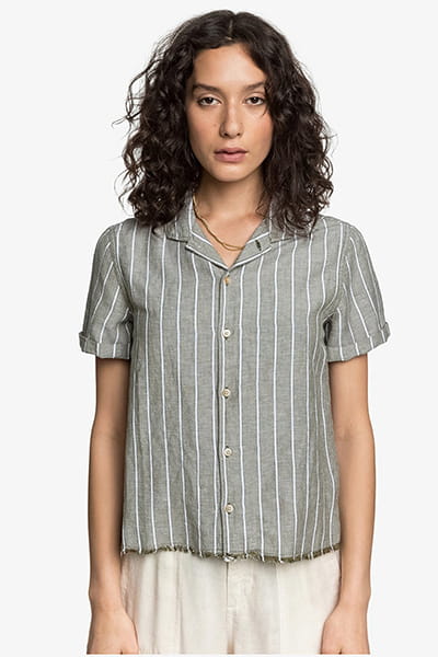 фото Женская льняная рубашка с коротким рукавом quiksilver womens