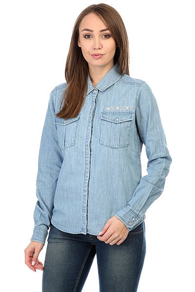 Джинсовая женская рубашка Save Me с длинным рукавом Roxy ERJWT03062, размер S, цвет синий