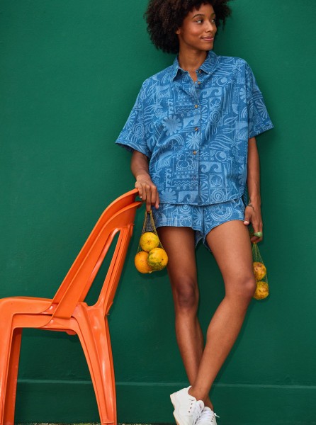 Женская рубашка с коротким рукавом Beach Nostalgia Roxy ERJWT03621, размер M, цвет medium blue - фото 4