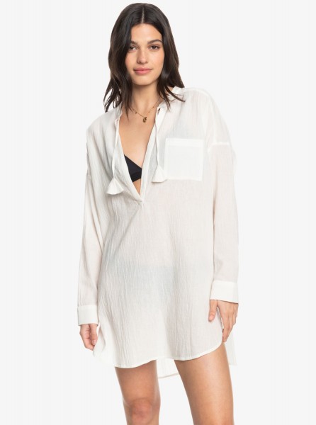 Женское платье-рубашка с длинным рукавом Shoreline Lights Roxy ERJX603382, размер XS, цвет bright white