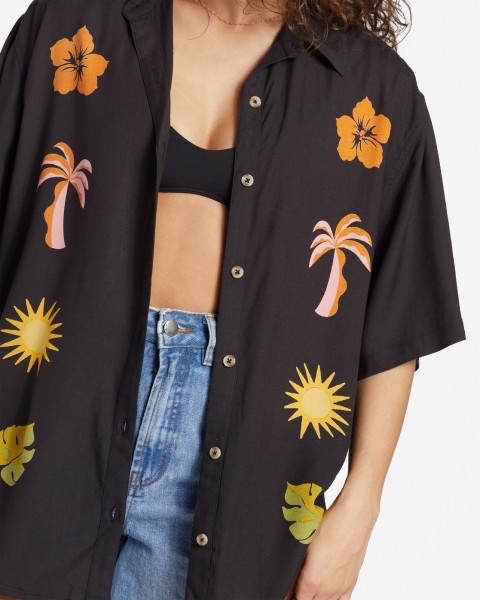 Женская рубашка с коротким рукавом On Vacation Billabong ABJWT00458, размер S/8, цвет black sands - фото 5