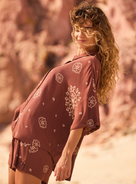 Женская рубашка с коротким рукавом Beach Nostalgia Roxy ERJWT03614, размер XL, цвет root beer bacan band - фото 2