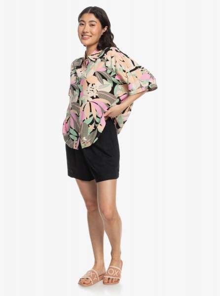 Женская рубашка с коротким рукавом Beach Nostalgia Roxy ERJWT03614, размер XL, цвет anthracite palm song - фото 4