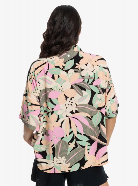 Женская рубашка с коротким рукавом Beach Nostalgia Roxy ERJWT03614, размер XL, цвет anthracite palm song - фото 5